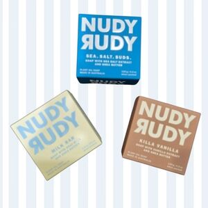 NUDY RUDY Australian Soap Set – 3 Bars (Killa Vanilla, Sea Salt Suds, Milk Bar)